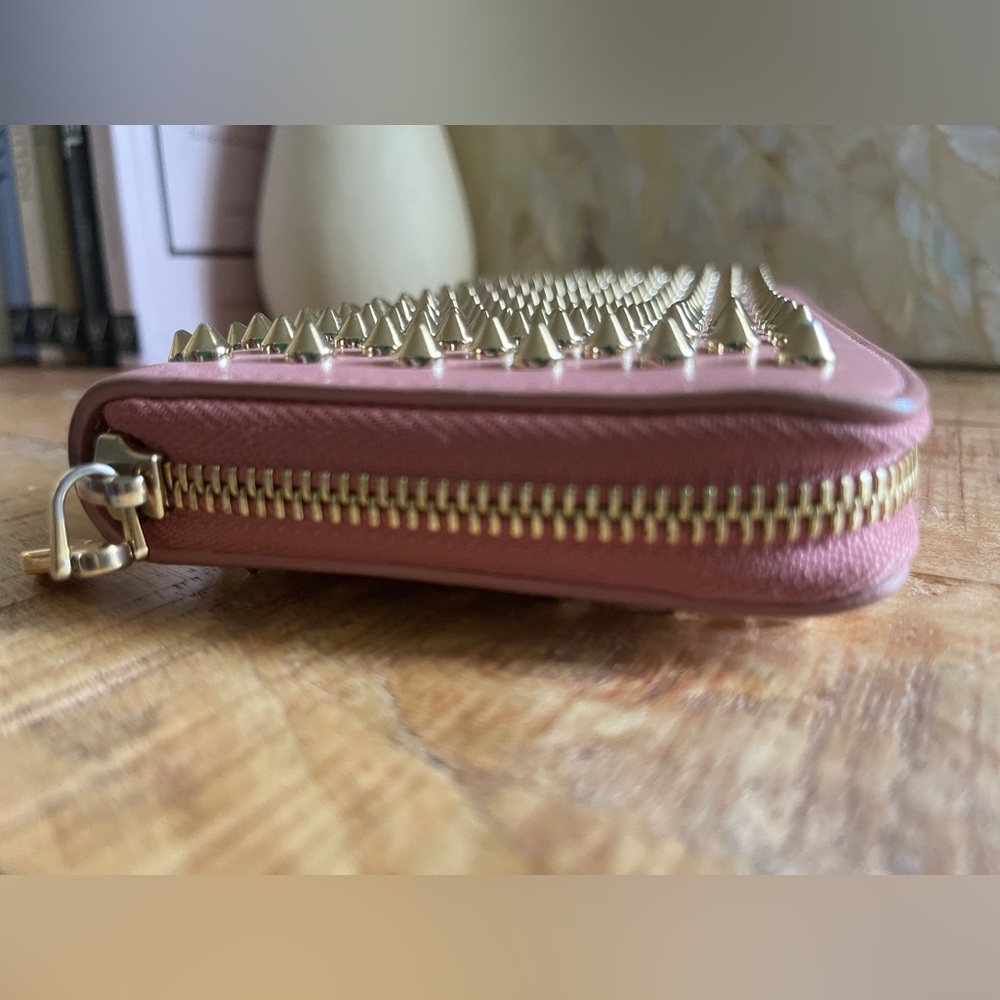 CHRISTIAN LOUBOUTIN zippy long wallet gold panettone spikes rose pink leather - Picture 5 of 14